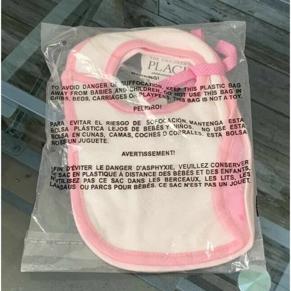 Children's Place Infant Girls 2pk Pink Bibs Bear Face‎ One Size NEW